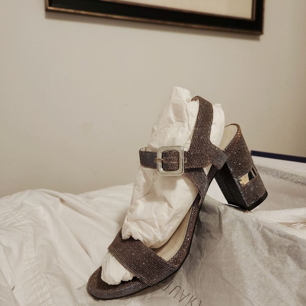 Stuart Weitzman metallic shimmer strappy heels